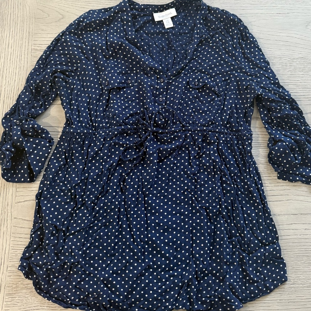 Motherhood Maternity XL Navy blue polka dot shirt top